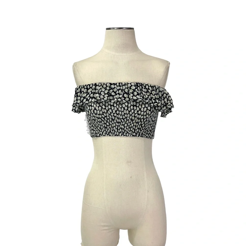Faithfull the Brand- Ines Azalea Floral Crop Smocked Ruffle Top Size XS